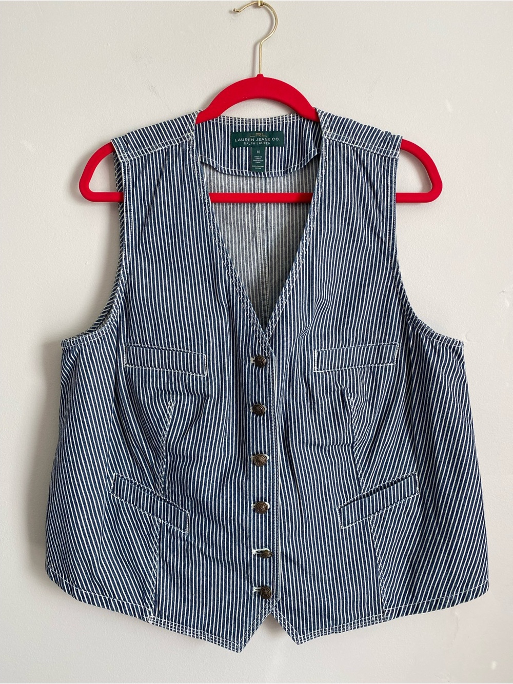 Ralph Lauren Vest 1X Railroad Stripe Y2K Vintage Teacher Americana Nautical 90s